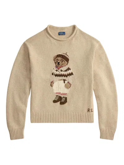 RALPH LAUREN ALMOND CREWNECK LOGO SWEATER