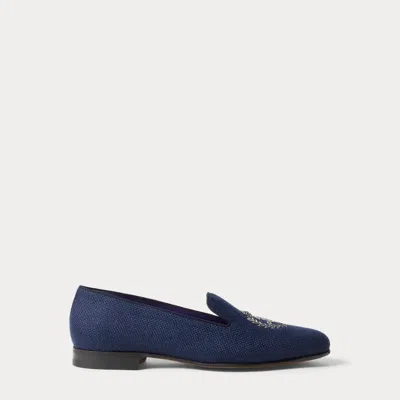 Ralph Lauren Alonzo Bullion Crest Linen Slipper In Blue