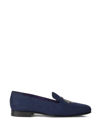 Ralph Lauren Alonzo Bullion Crest Linen Slipper In Classic Chairman Navy In Blue