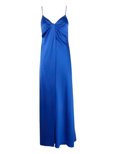 Ralph Lauren Twist-front Sleeveless Gown Dress In Blue