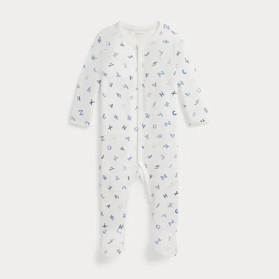 Ralph Lauren Babies'  Alphabet-print Cotton Footed Coverall In White
