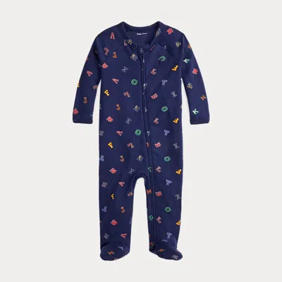 Ralph Lauren Babies'  Alphabet-print Cotton Footed Coverall In Blue