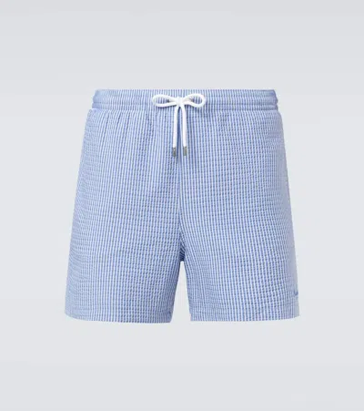 Ralph Lauren Amalfi Logo Striped Swim Trunks In Blue