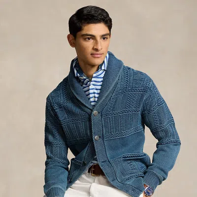 Ralph Lauren Anchor Aran-knit Cotton Cardigan In Dark Indigo