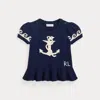 Polo Ralph Lauren Anchor Short-sleeve Cotton Sweater In Newport Navy/clubhouse