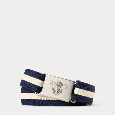 Ralph Lauren Anchor-buckle Striped Belt In Navy/cream In Brown