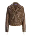 Polo Ralph Lauren Andrea Distressed Leather Jacket In Brown