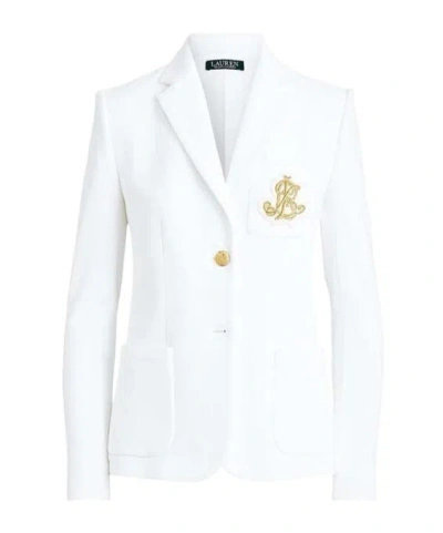 Ralph Lauren Anfisa Cotton Long Sleeve Monogram Blazer In White