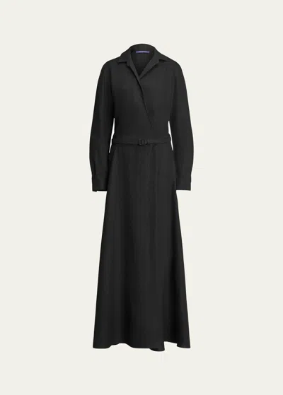 Ralph Lauren Aniyah Belted Linen Day Dress In Black