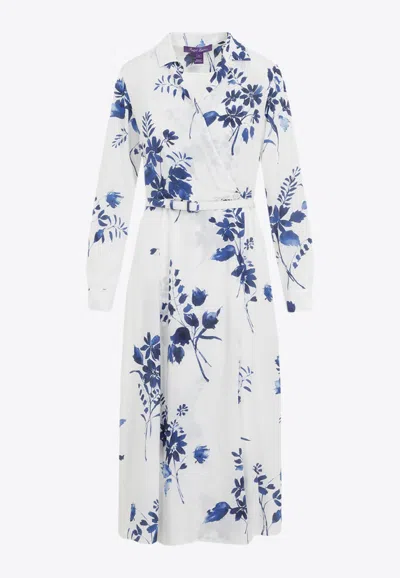 Ralph Lauren Aniyah Wrapped Floral Midi Dress In White