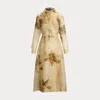 Ralph Lauren Aniyah Floral Silk Gauze Day Dress In Tan Multi