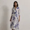 Polo Ralph Lauren Aniyah Wrapped Floral Midi Dress In Dark Sapphire Cream Multi