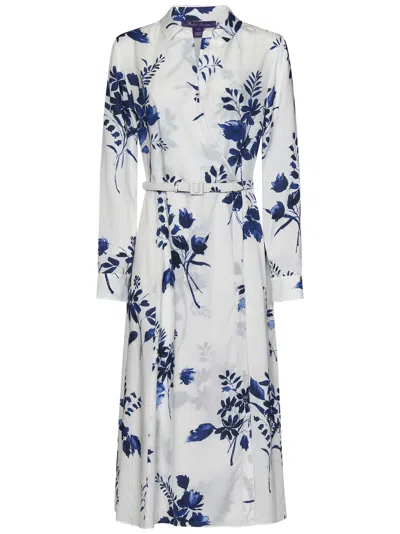 Ralph Lauren Aniyah Wrapped Floral Midi Dress In Dark Sapphire/cream Multi