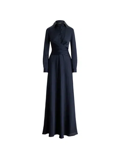 Ralph Lauren Aniyah Pleated Crisscross Gown In Blue