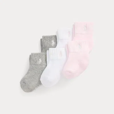 Ralph Lauren Babies' Ankle Sock 6-pack In White/pink In Multi