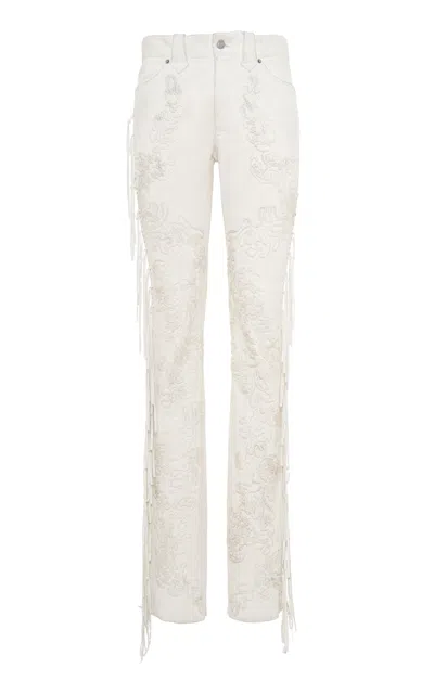 Polo Ralph Lauren Annabeth Fringed Suede Straight-leg Pants In Nude