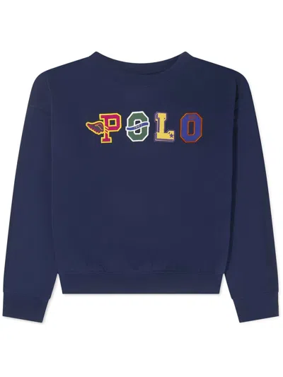Polo Ralph Lauren Kids' Appliqué-logo Crew-neck Sweatshirt In 蓝色
