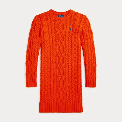 Polo Ralph Lauren Kids' Aran-knit Cotton Jumper Dress In Orange