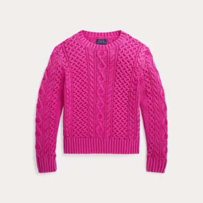 Ralph Lauren Kids' Aran-knit Cotton Jumper In Pink