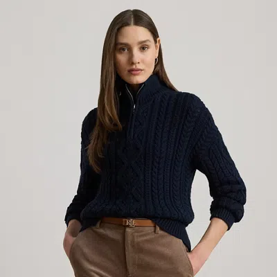 Ralph Lauren Aran-knit Cotton Quarter-zip Pullover In Blue