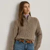Ralph Lauren Aran-knit Cotton Quarter-zip Pullover In Gray