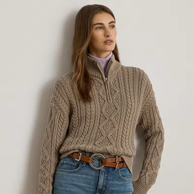 Ralph Lauren Aran-knit Cotton Quarter-zip Pullover In Gray