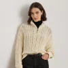 Ralph Lauren Aran-knit Cotton Quarter-zip Pullover In Mascarpone Cream