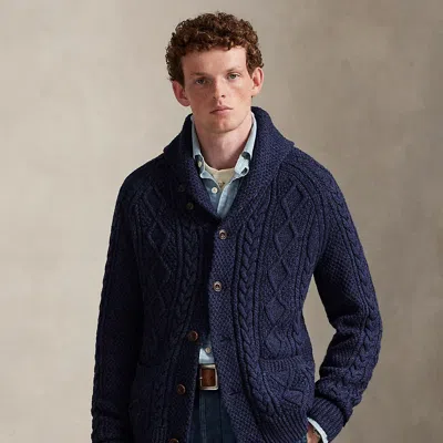 Ralph Lauren Aran-knit Cotton Shawl-collar Cardigan In Blue