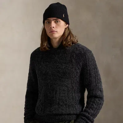 Ralph Lauren Aran-knit Flag Wool-blend Sweater In Black