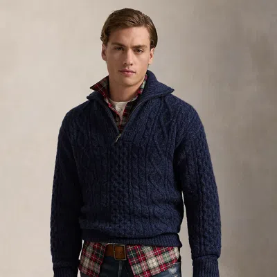 Polo Ralph Lauren Aran Wool-alpaca Quarter-zip Sweater In Blue