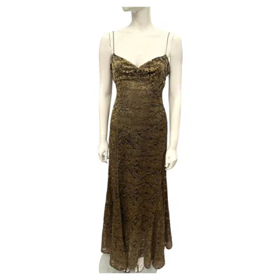 Pre-owned Ralph Lauren Archival 1990's Gold Thread Lace Maxi Dress In Brown