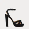 Ralph Lauren Arding 125 Mm Velvet Platform Sandal In Black