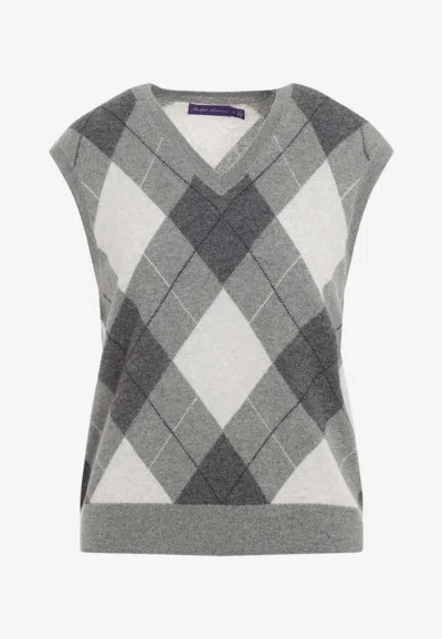 Ralph Lauren Argyle Cashmere Sweater Vest In Gray