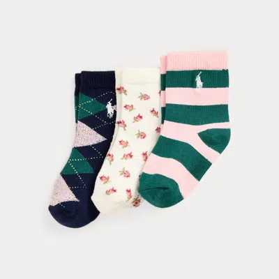 Ralph Lauren Babies'  Argyle Crew Sock 3-pack In Multi