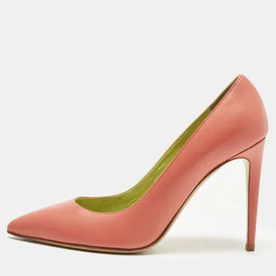 Pre-owned Ralph Lauren Armissa Size 38.5 Pink Leather Pointed Toe Pumps