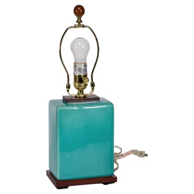 Pre-owned Ralph Lauren Art Deco Table Lamp Turquoise Blue Craquelure Glaze