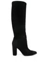 Ralph Lauren Artizan Black Suede Block Heel Knee Boots In Black