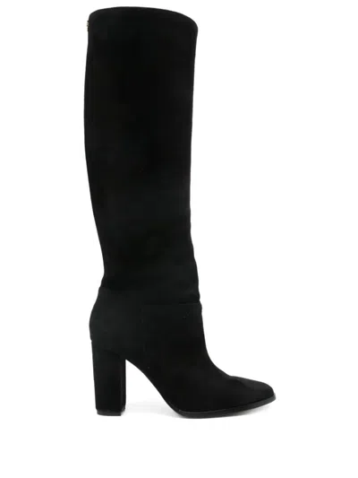 Ralph Lauren Artizan Black Suede Block Heel Knee Boots