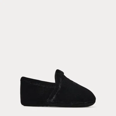 Ralph Lauren Babies' Ash Embroidered Velvet Slipper In Black Velvet