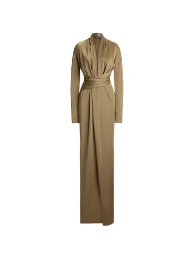 Ralph Lauren Ashten Metallic Jersey Long-sleeve Gown In Brown