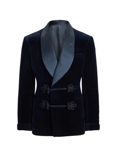 Ralph Lauren Astaire Double-breasted Velvet-texture Cotton Blazer In Blue