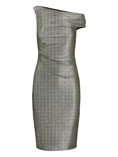 Ralph Lauren Asymmetric Draped Midi Dress In Silver