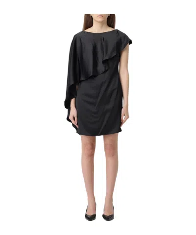 Ralph Lauren Asymmetrical Collar Sleeve Dress In Black