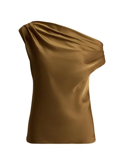 Ralph Lauren Asymmetrical Pleated Blouse In Brown