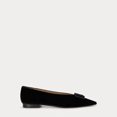 Ralph Lauren Audri Bow-trim Velvet Ballet Flat In Black