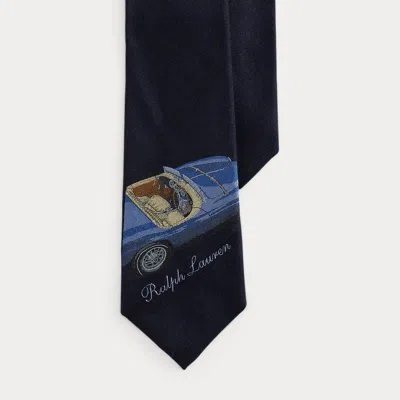 Ralph Lauren Automobile-print Silk-cashmere Tie In Blue