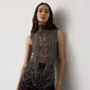 Ralph Lauren Autumn Embellished Tulle Sleeveless Top In Gray