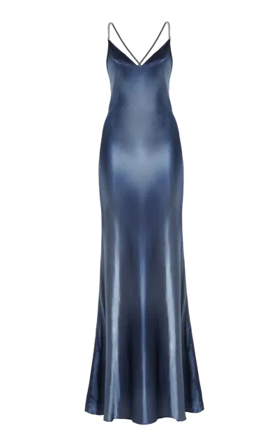 Polo Ralph Lauren Autumn Slip Charmeuse Maxi Dress In Blue