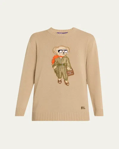 Polo Ralph Lauren Aviator Bear Cashmere Sweater In Tan