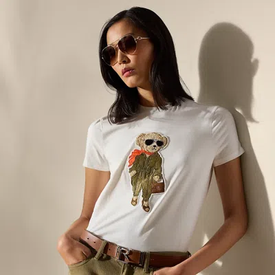 Polo Ralph Lauren Aviator Polo Bear Cotton Tee In Ecru